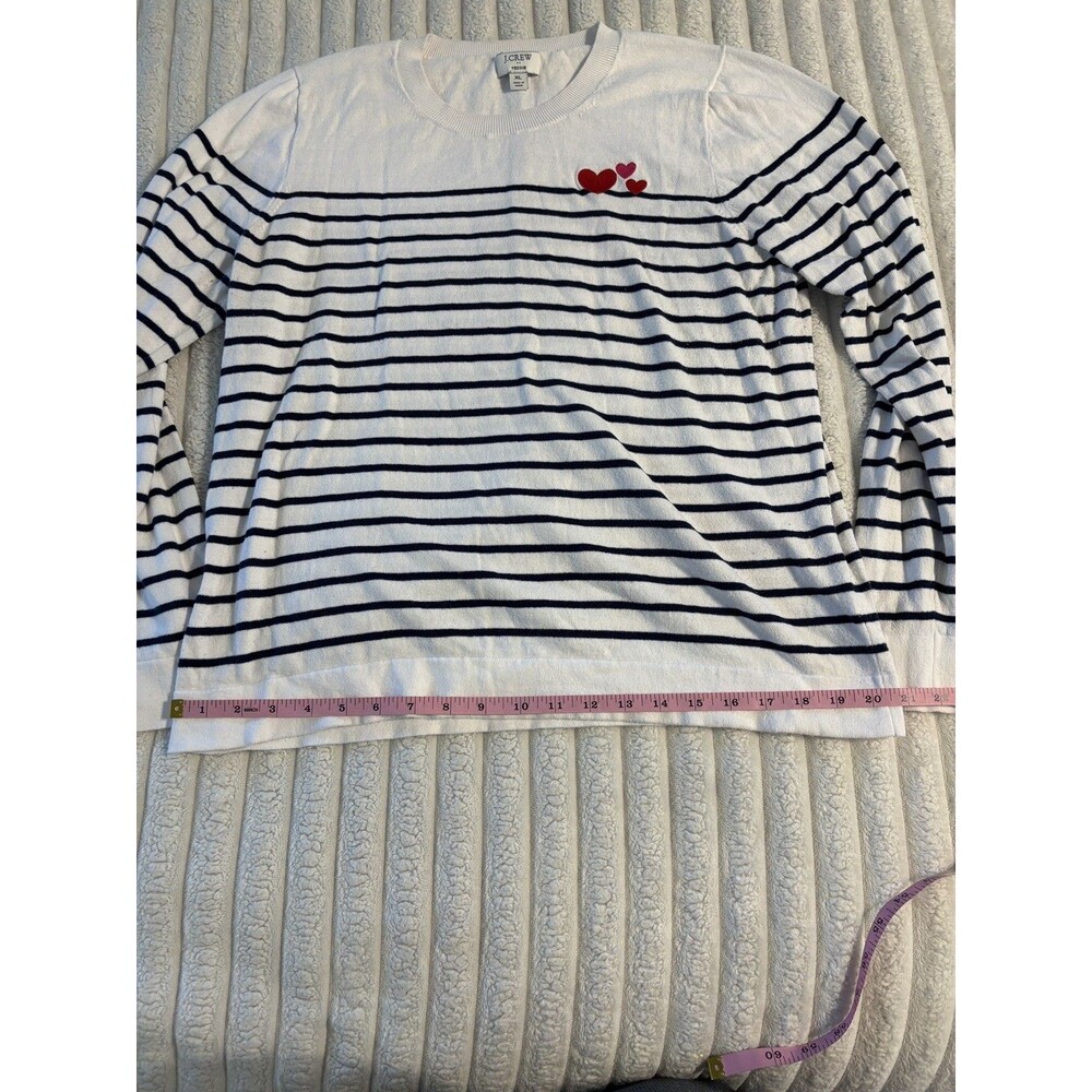 J CREW Teddie Sweater Women XL black white stripes red hearts quiet luxury - Picture 11 of 11